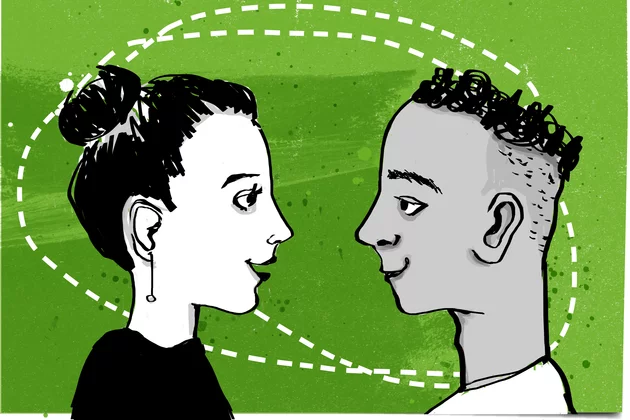 Zwei illustrierte PErsonen, die sich anschauen.