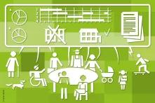 Gemeinsam stark vor Ort: weiße Icons auf grünem Hintergrund