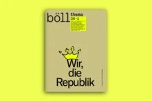 Cover mit Hintergrund, Goldene Krone auf Schriftzug "Wir, die Republik" 